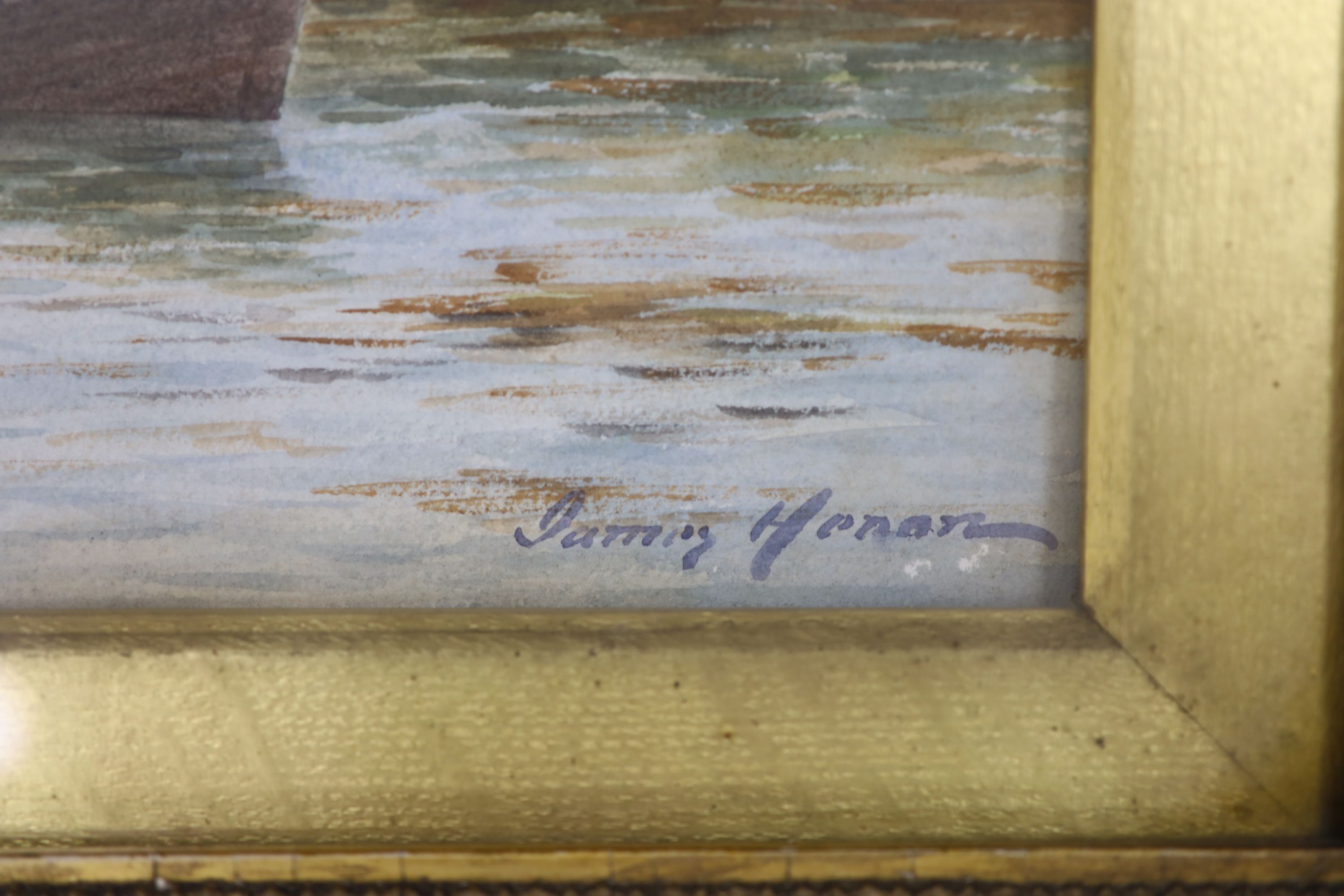 James Heron (1873-1919), watercolour, 'South Pier, Gigha, Kintyre', 27 x 37cm